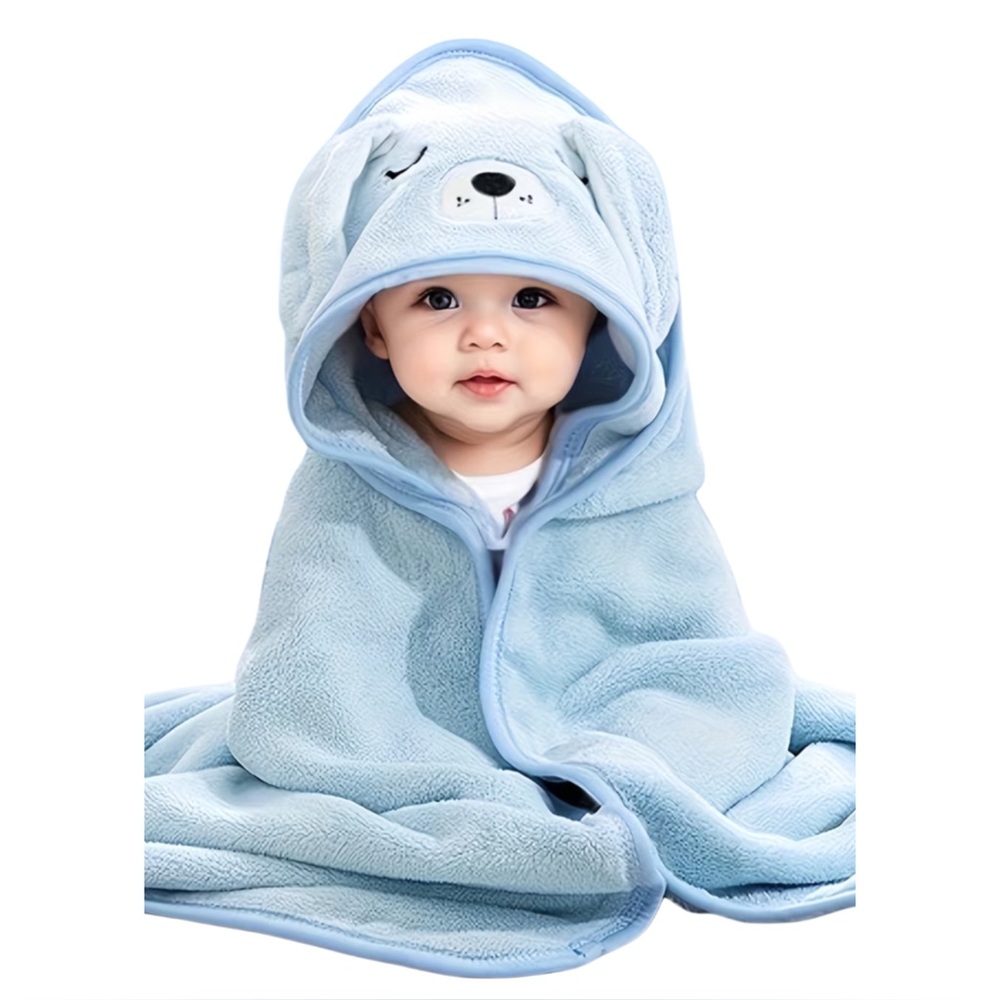 Hooded Baby Bath Towel - Blue Puppy